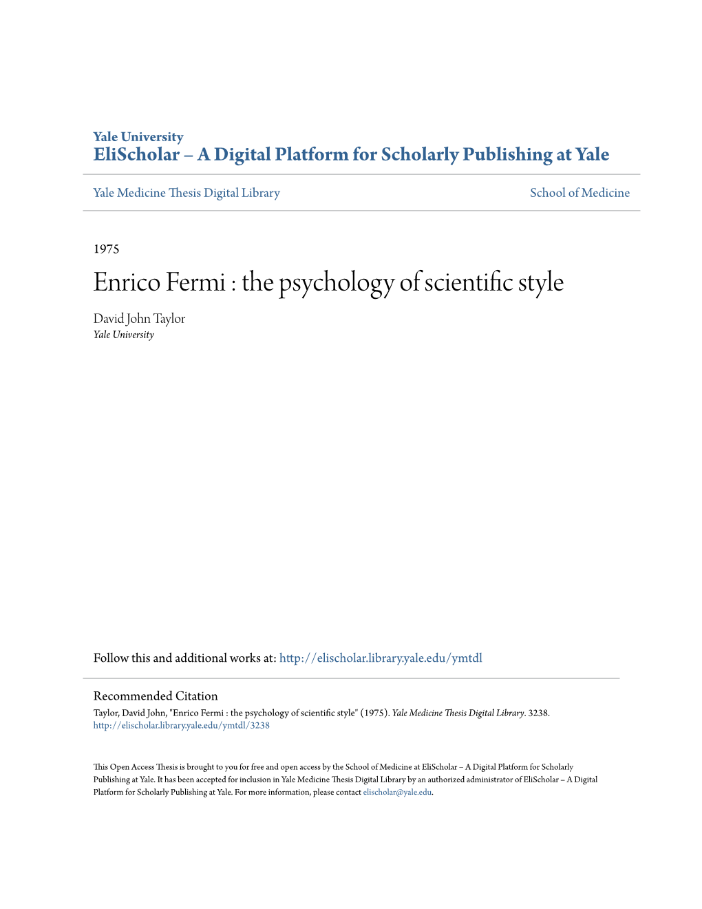 Enrico Fermi : the Psychology of Scientific Style