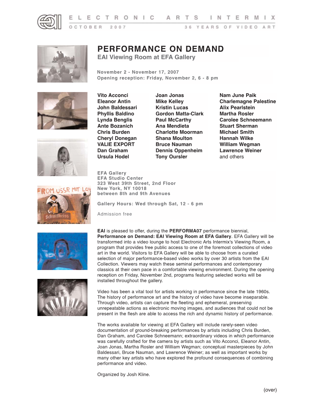 PERFORMANCE on DEMAND EAI Viewing Room at EFA Gallery