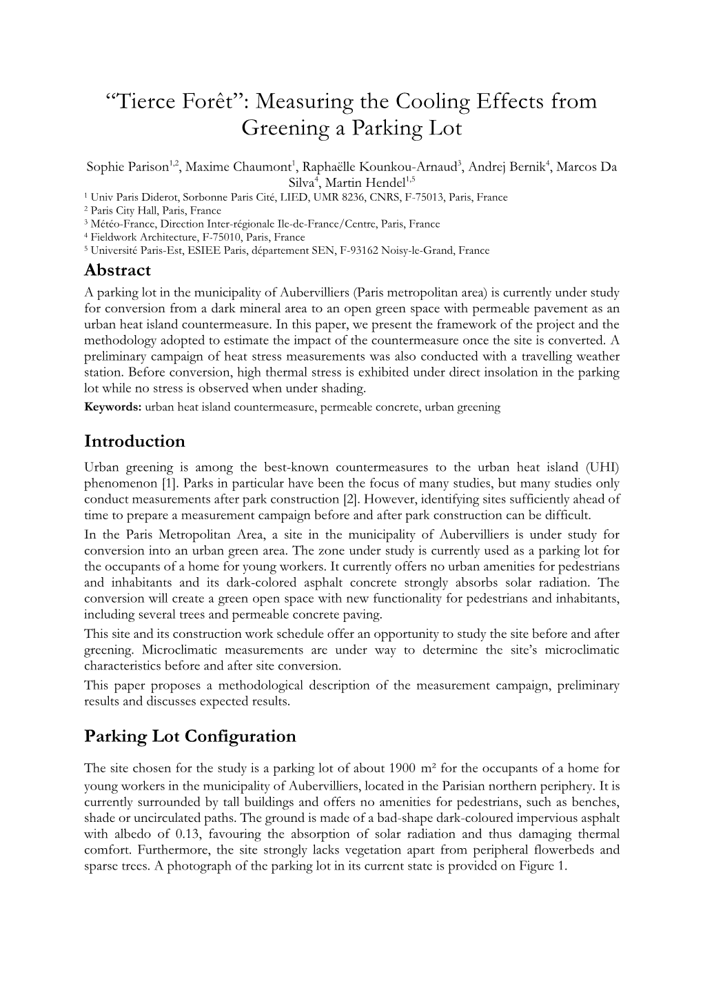 Tierce Forêt”: Measuring the Cooling Effects from Greening a Parking Lot