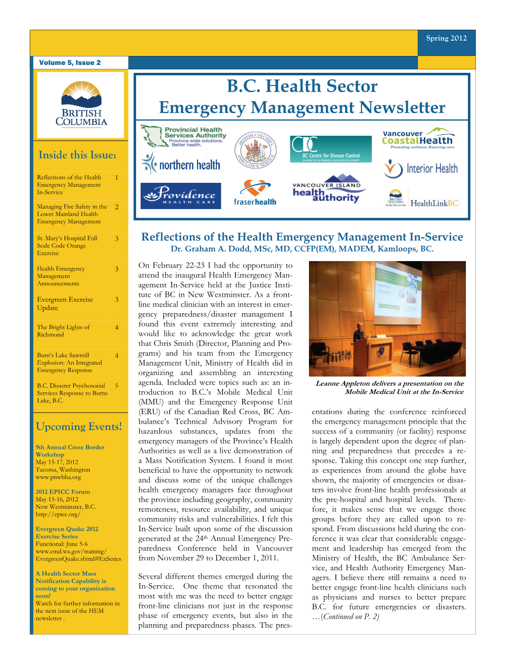 BC Health Sector Emergency Management Newsletter