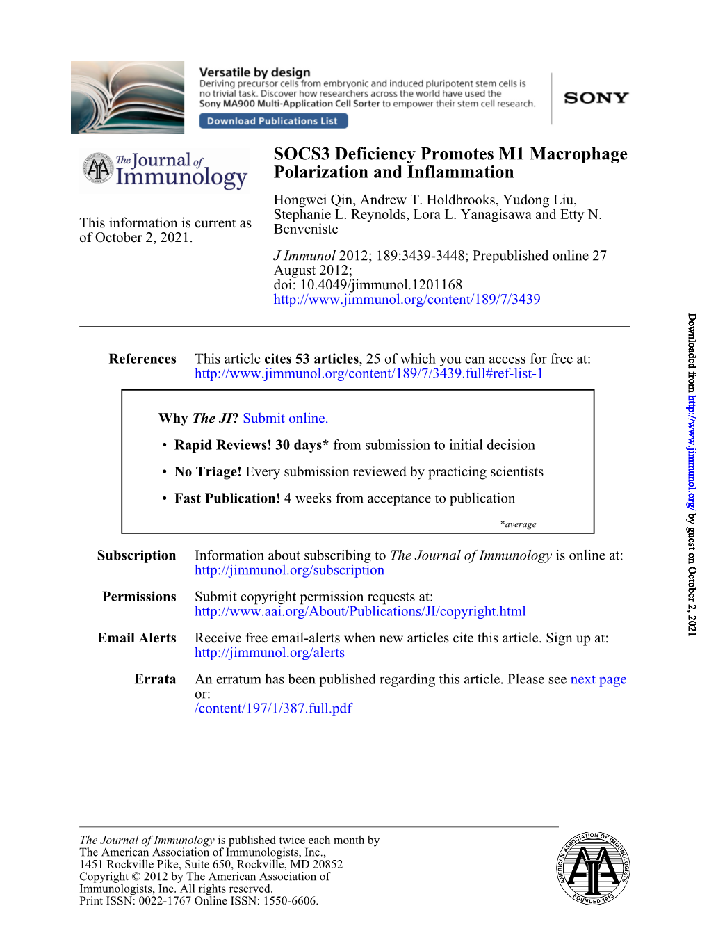 Polarization and Inflammation SOCS3 Deficiency Promotes M1 Macrophage