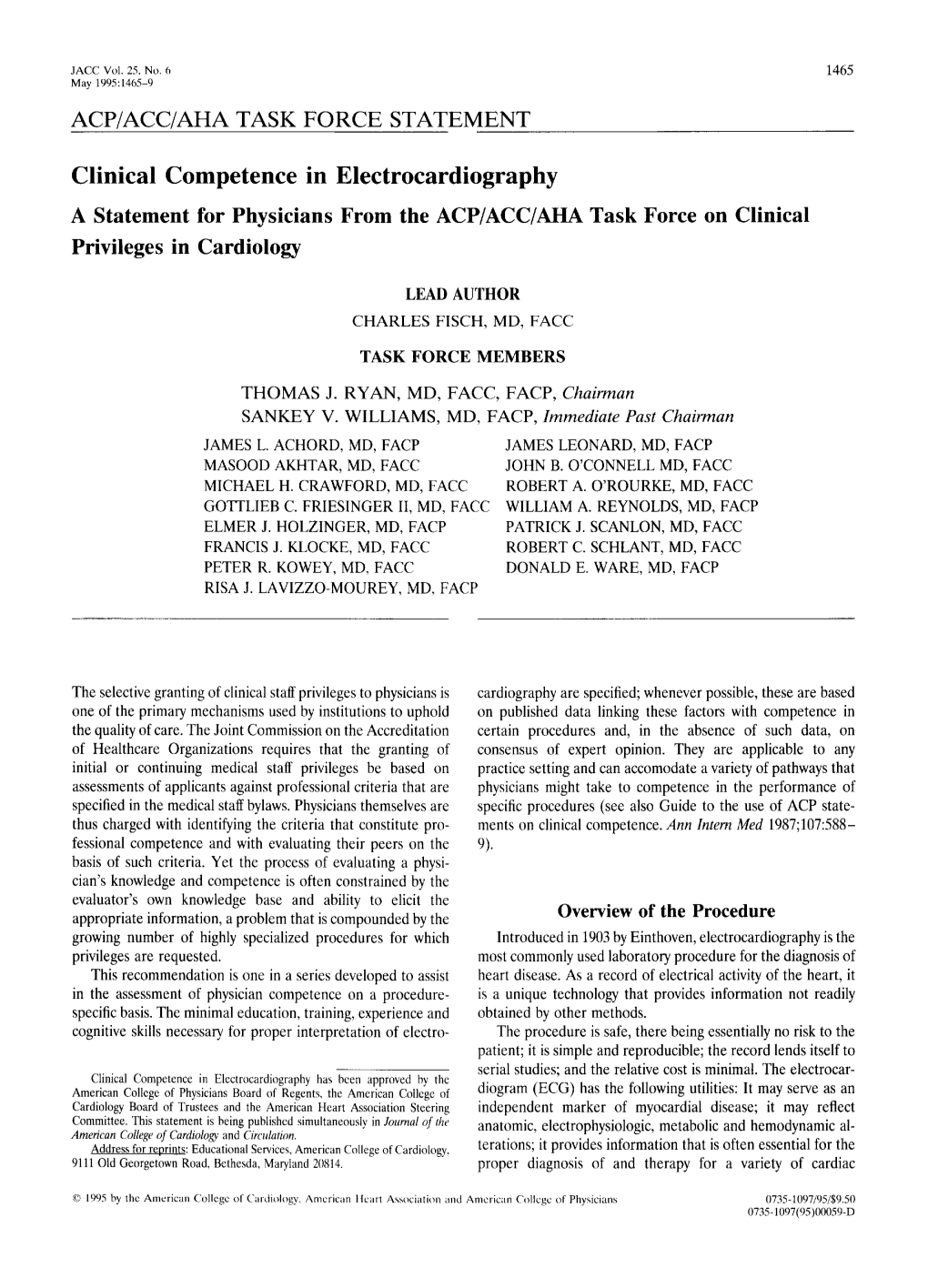 Clinical Competence in Electrocardiography a Statement for Physicians from the ACP/ACC/AHA Task Force on Clinical Privileges in Cardiology