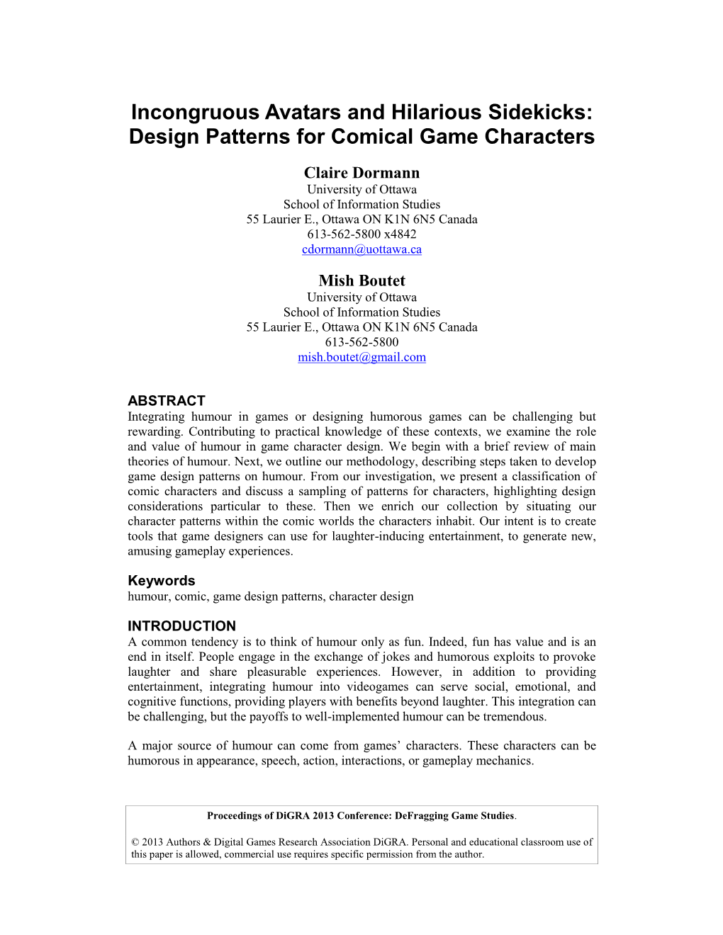 Incongruous Avatars and Hilarious Sidekicks: Design Patterns for Comical Game Characters