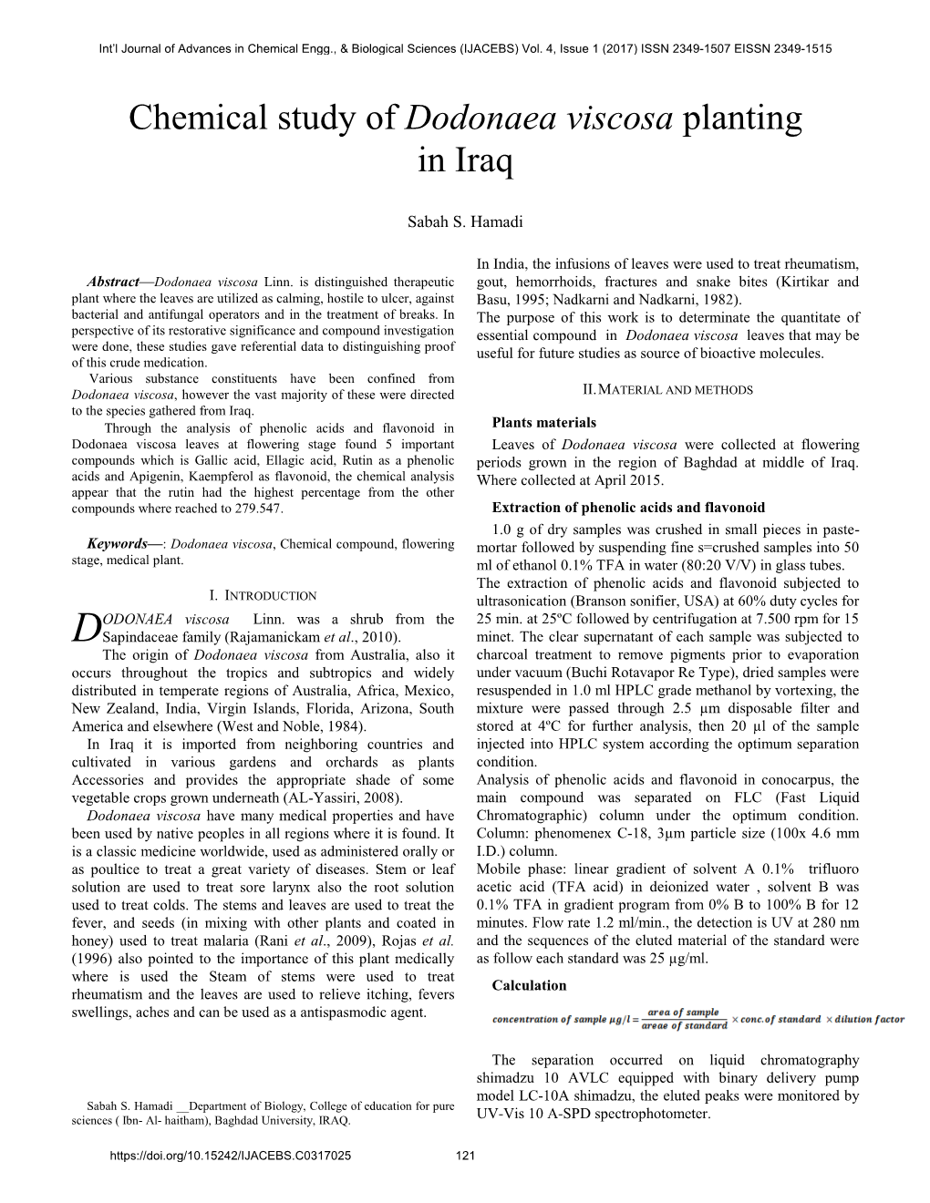 Chemical Study of Dodonaea Viscosa Planting in Iraq