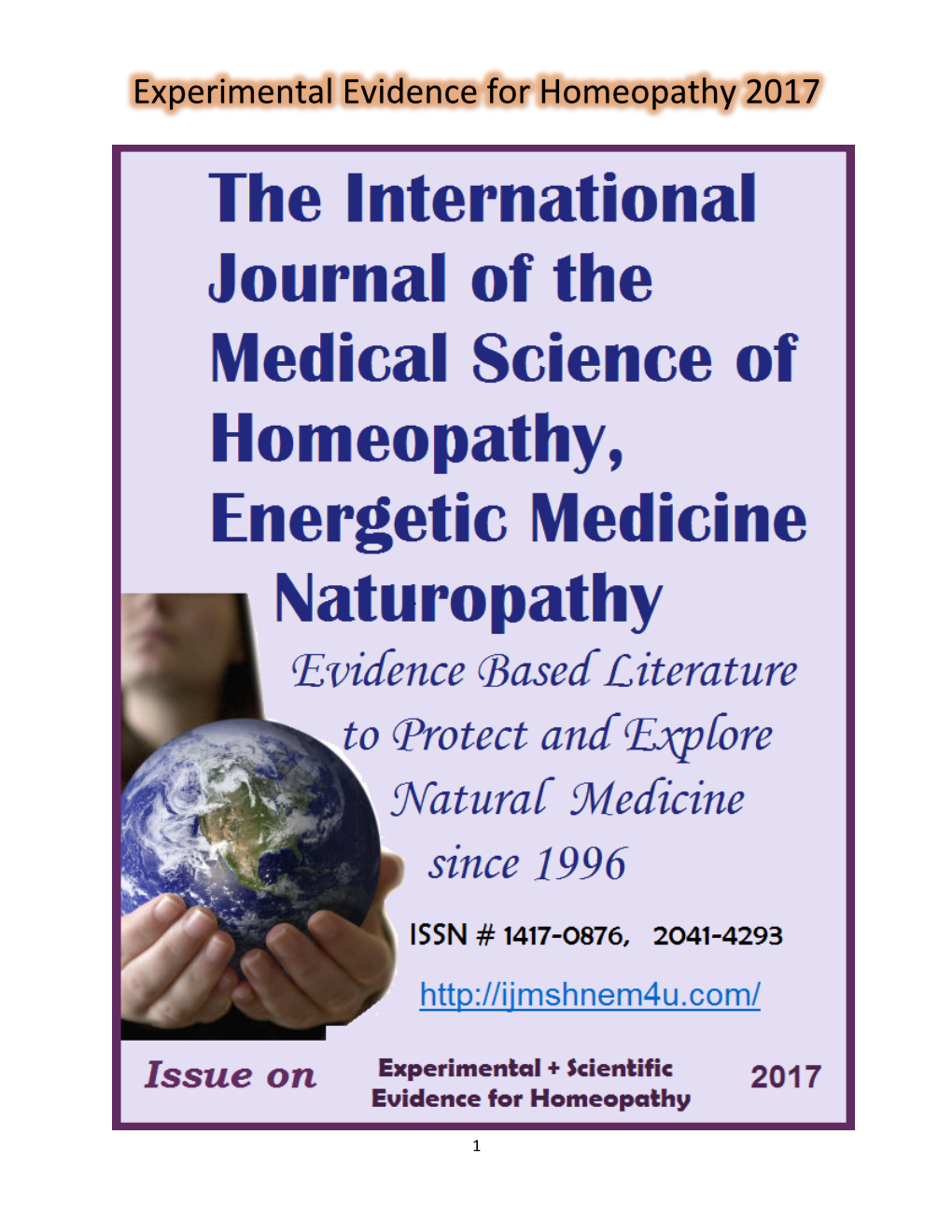 Experimental Evidence for Homeopathy 2017