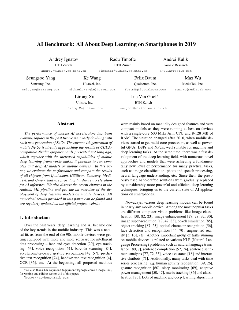 AI Benchmark: All About Deep Learning on Smartphones in 2019