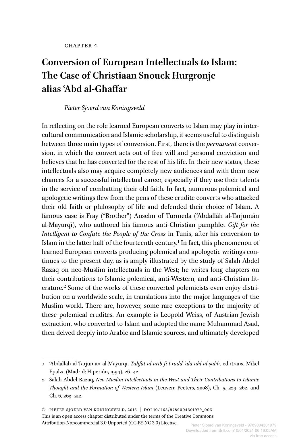 Conversion of European Intellectuals to Islam: the Case of Christiaan Snouck Hurgronje Alias ʿabd Al-Ghaffār