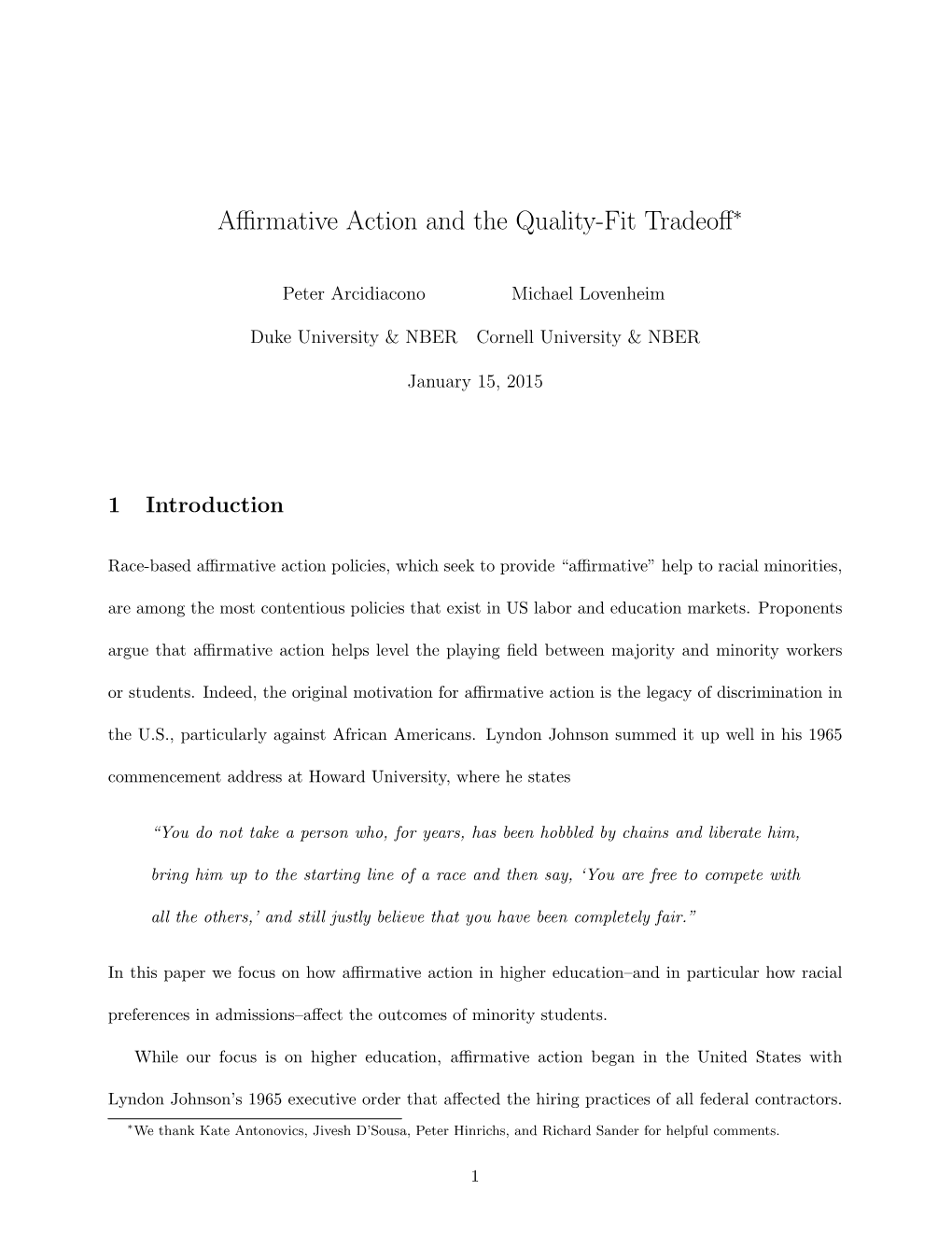 Affirmative Action and the Quality-Fit Tradeoff