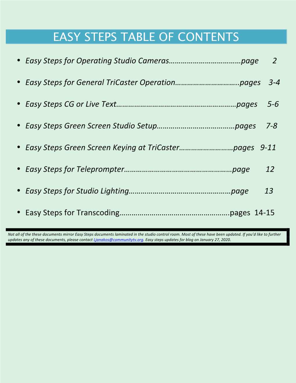 Easy Steps Table of Contents