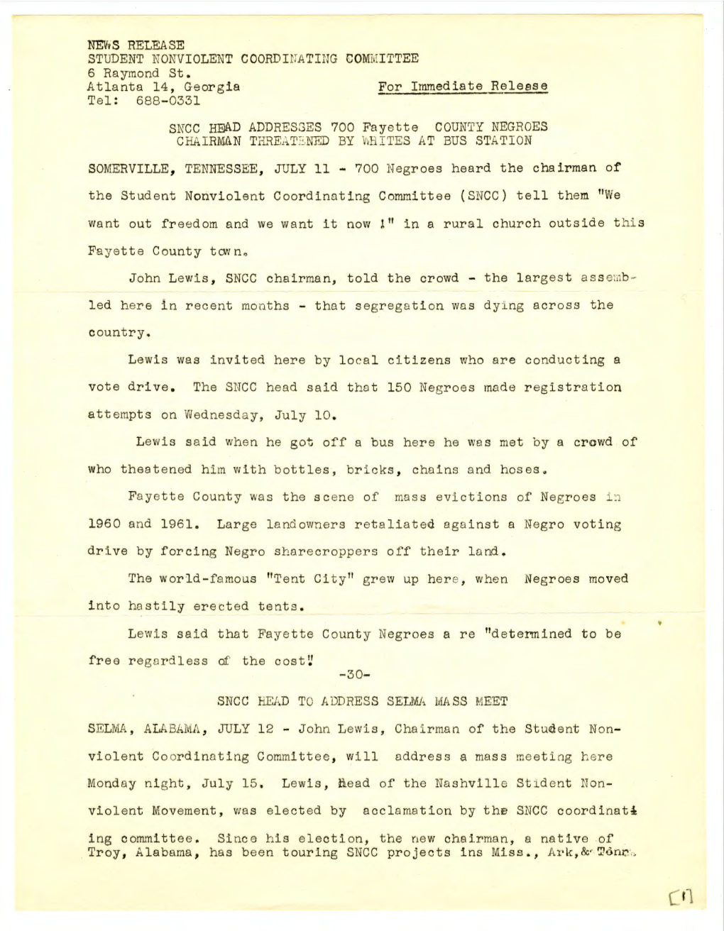 Folder 8: SNCC News Releases, April-September 1963