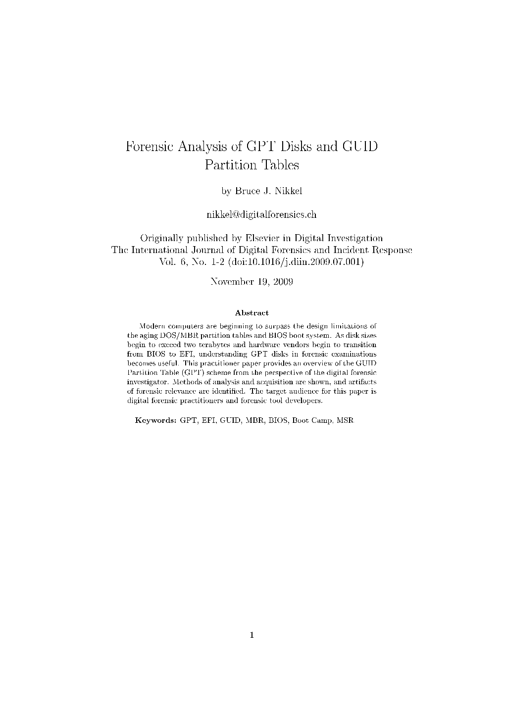 Forensic Analysis of GPT Disks and GUID Partition Tables