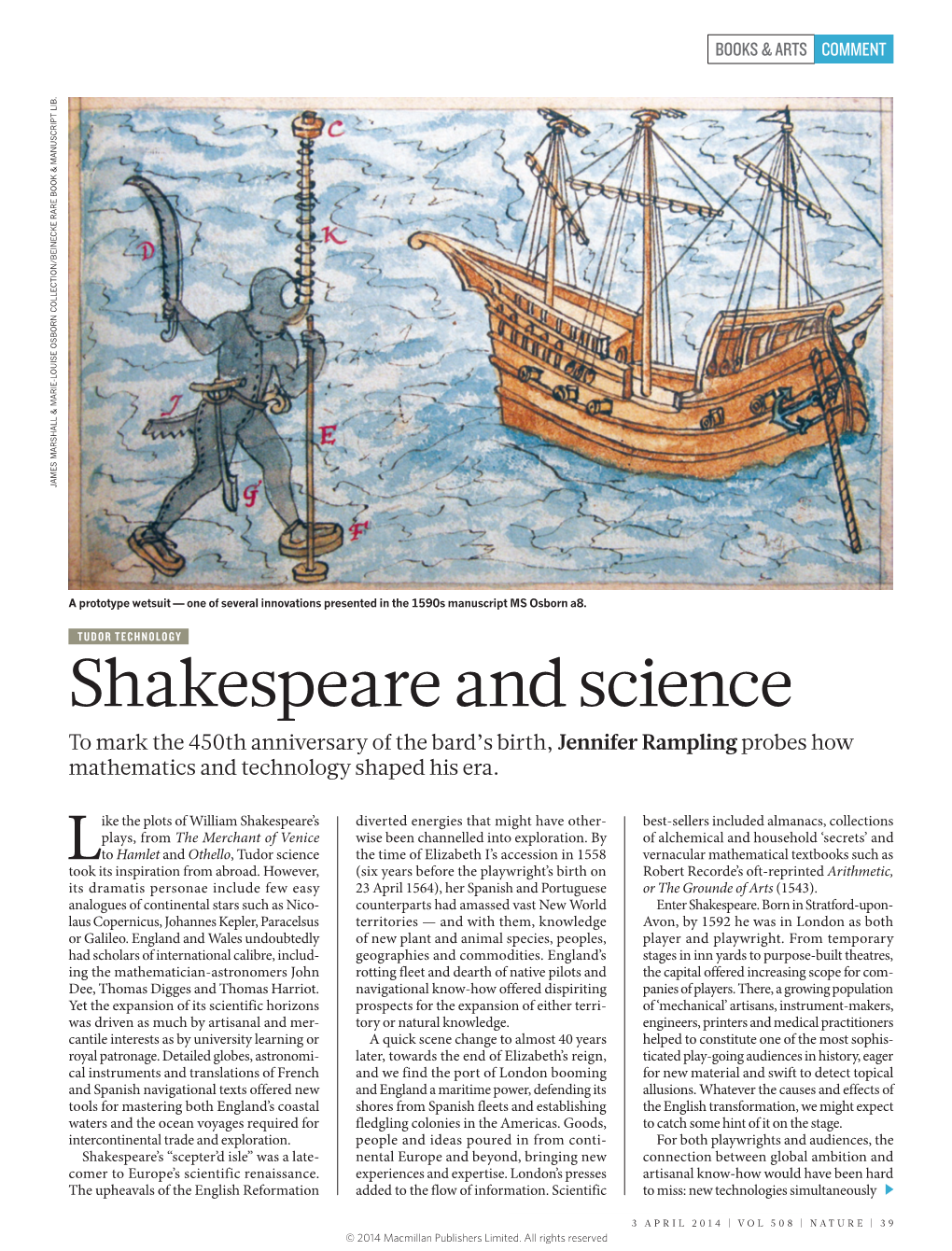 Shakespeare and Science to Mark the 450Th Anniversary of the Bard’S Birth, Jennifer Rampling Probes How Mathematics and Technology Shaped His Era