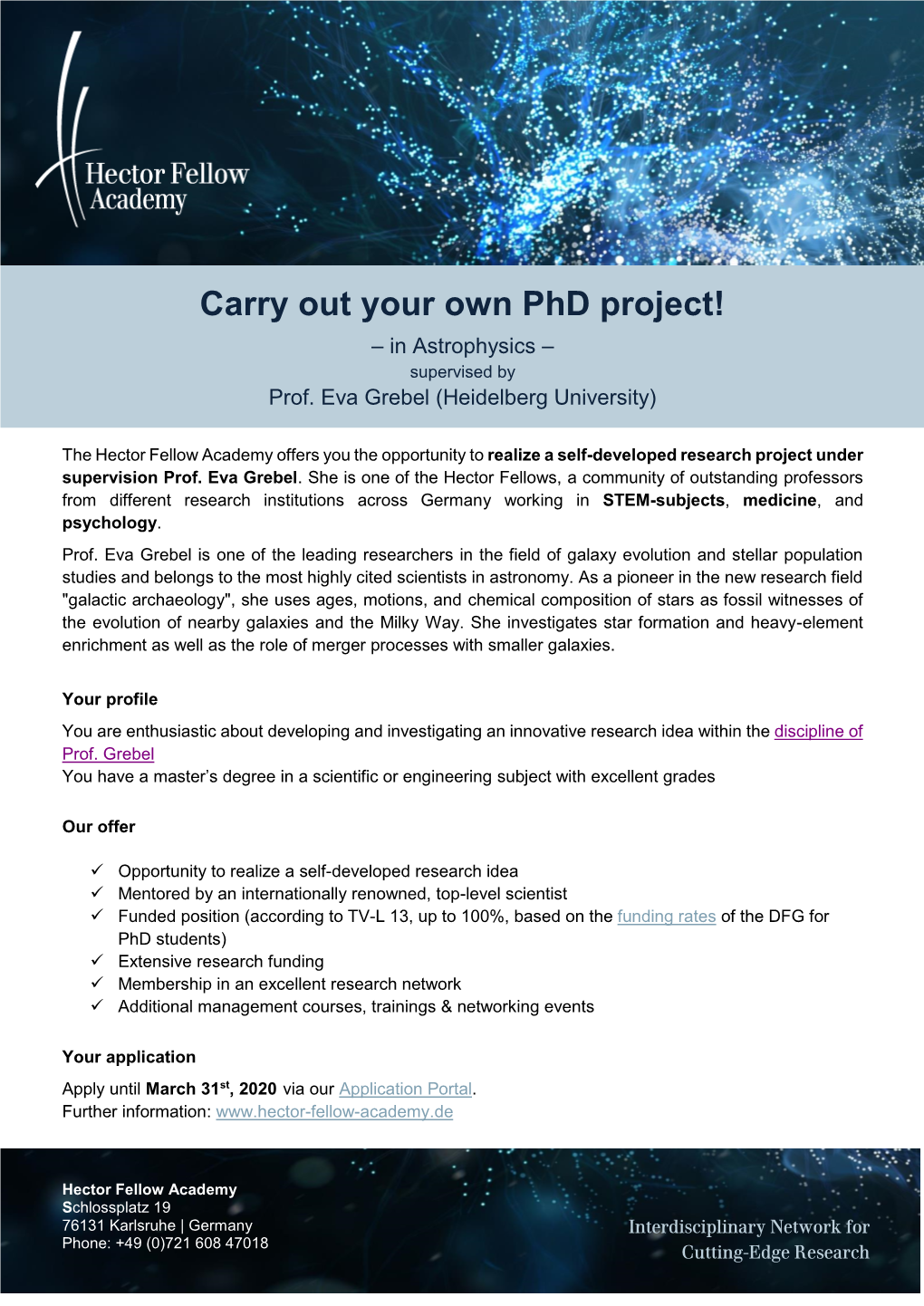 Carry out Your Own Phd Project! – in Astrophysics – Supervised by Prof