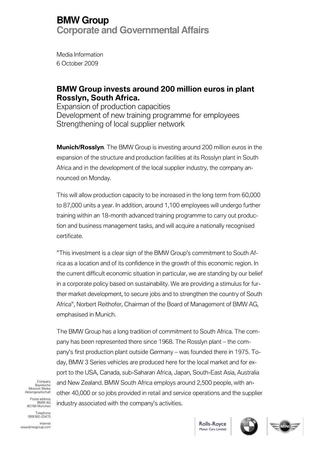 PM BMW Group Plant Rosslyn Engl