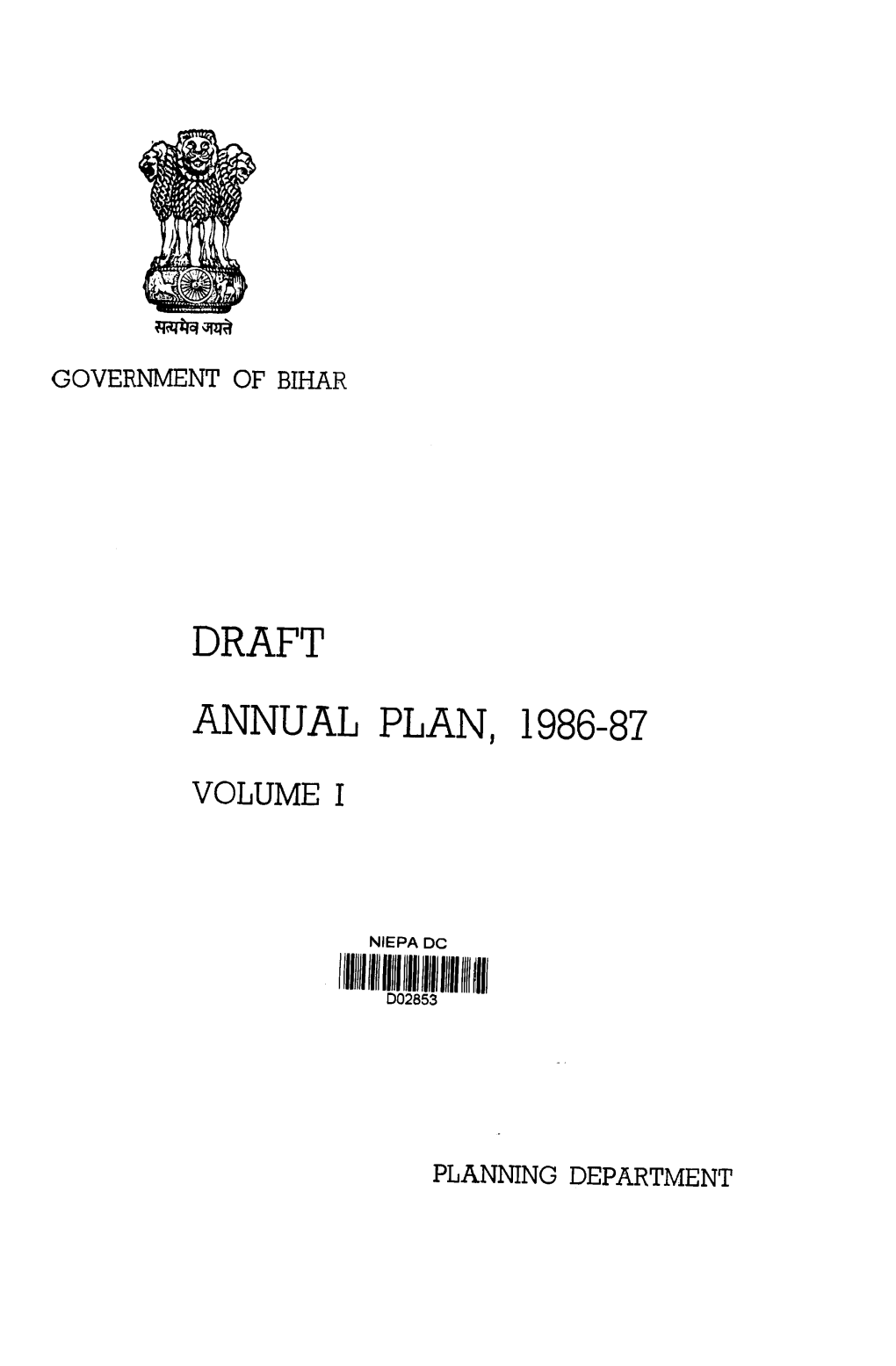 Draft Annual Plan, 1986-87