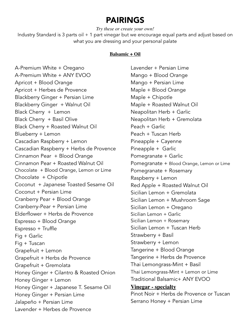 Get Oil and Vinegar Pairings