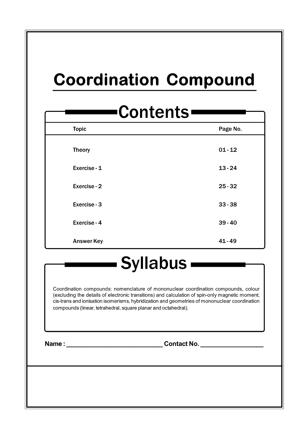 Coordination Compound Contents Topic Page No