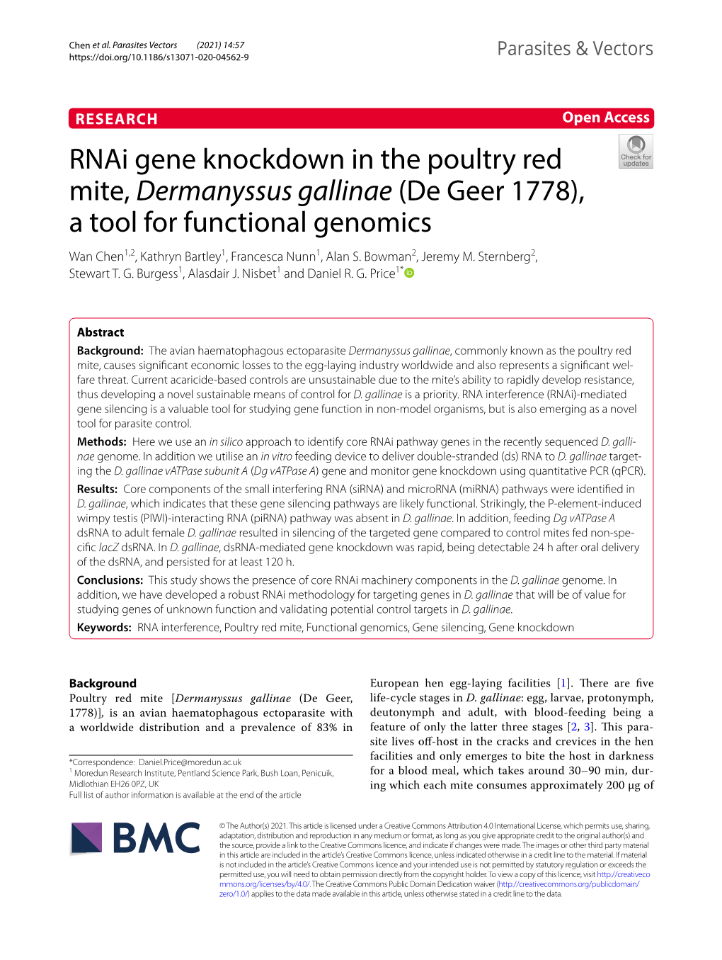 Rnai Gene Knockdown in the Poultry Red Mite
