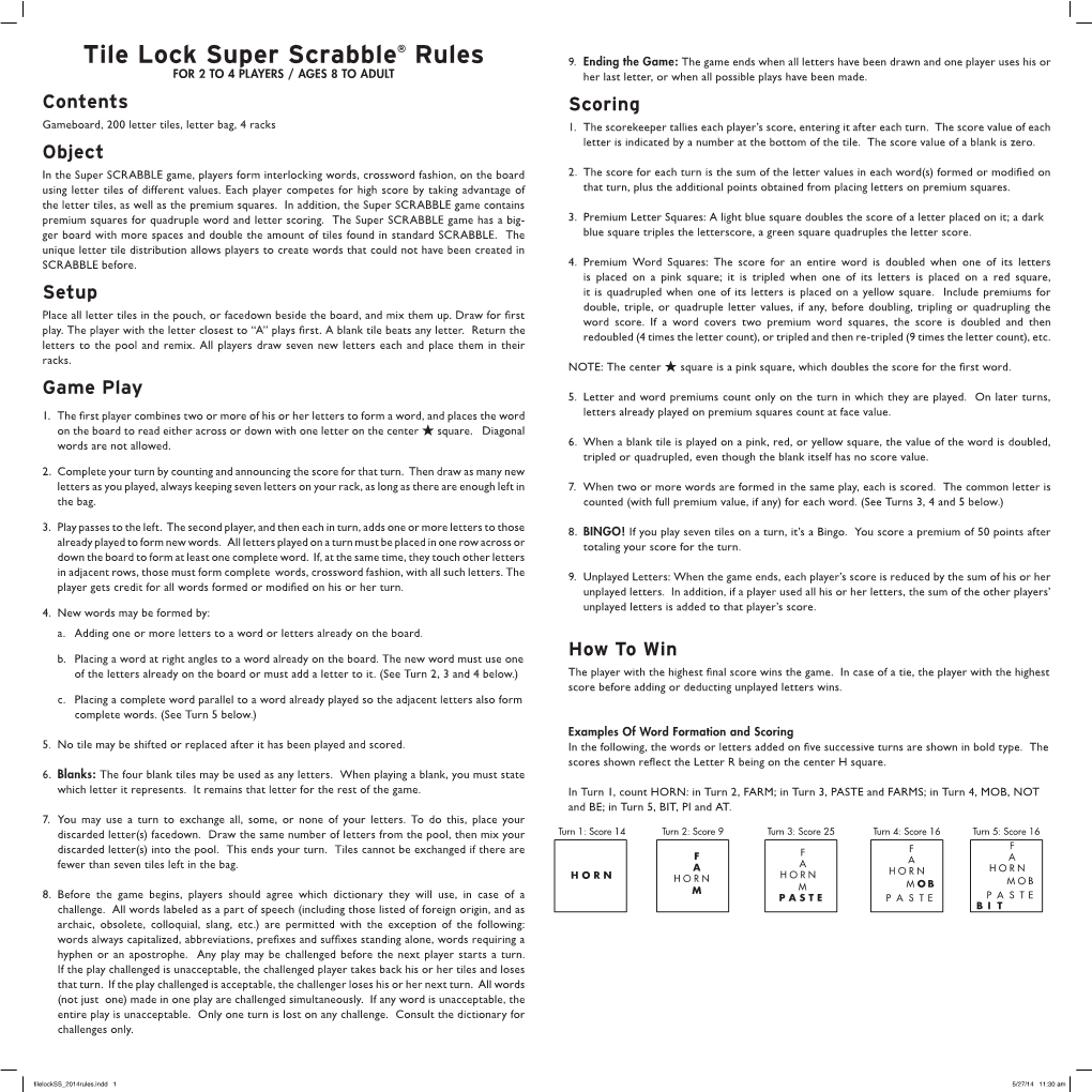 Tile Lock Super Scrabble® Rules