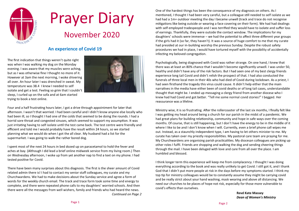 Prayer Diary Mitigations Like Being Outside Or Wearing a Face Covering on Their Form)