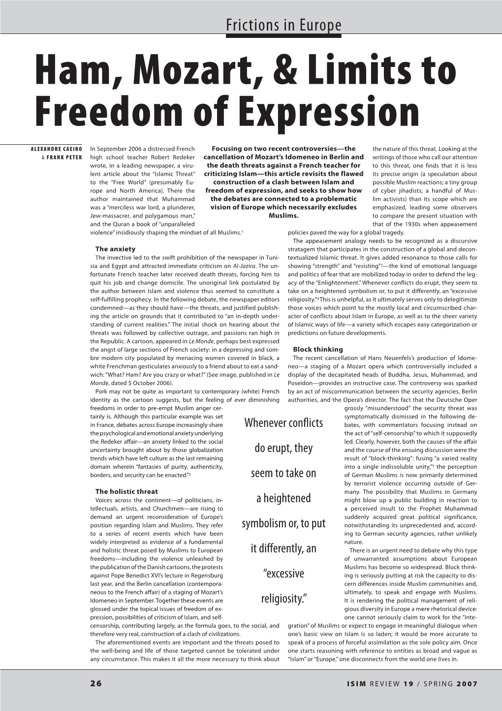 Ham, Mozart, & Limits to Freedom of Expression