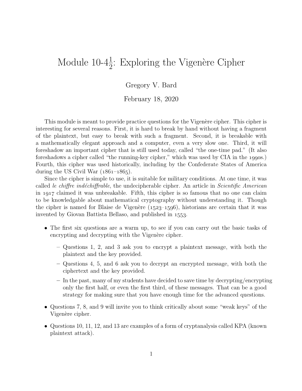 Module 10-42: Exploring the Vigen`Erecipher