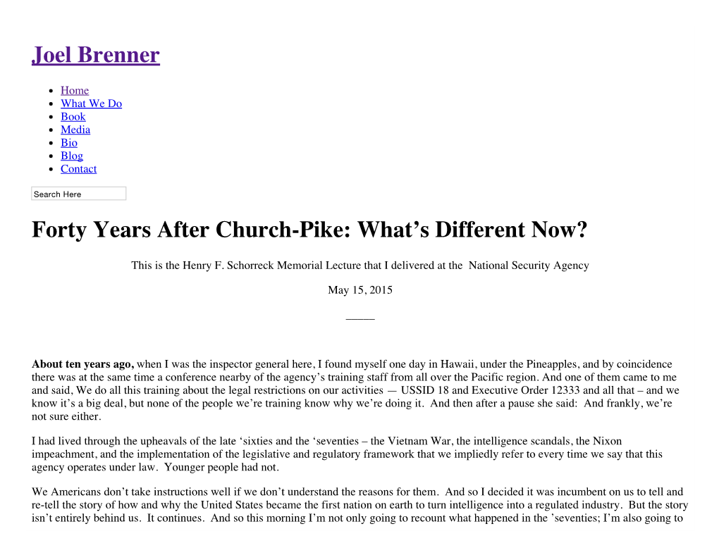 Joel Brenner Forty Years After Church-Pike: What’S Different Now? Bringing out the Big Stick