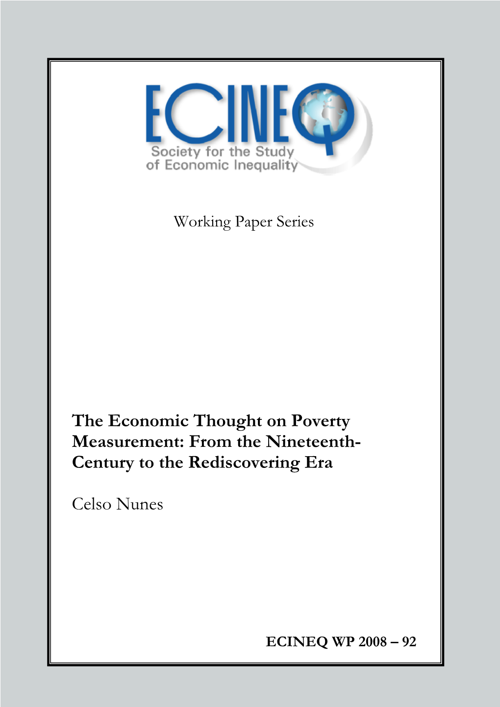 The Economic Thought on Poverty Measurement: from the Nineteenth- Century to the Rediscovering Era