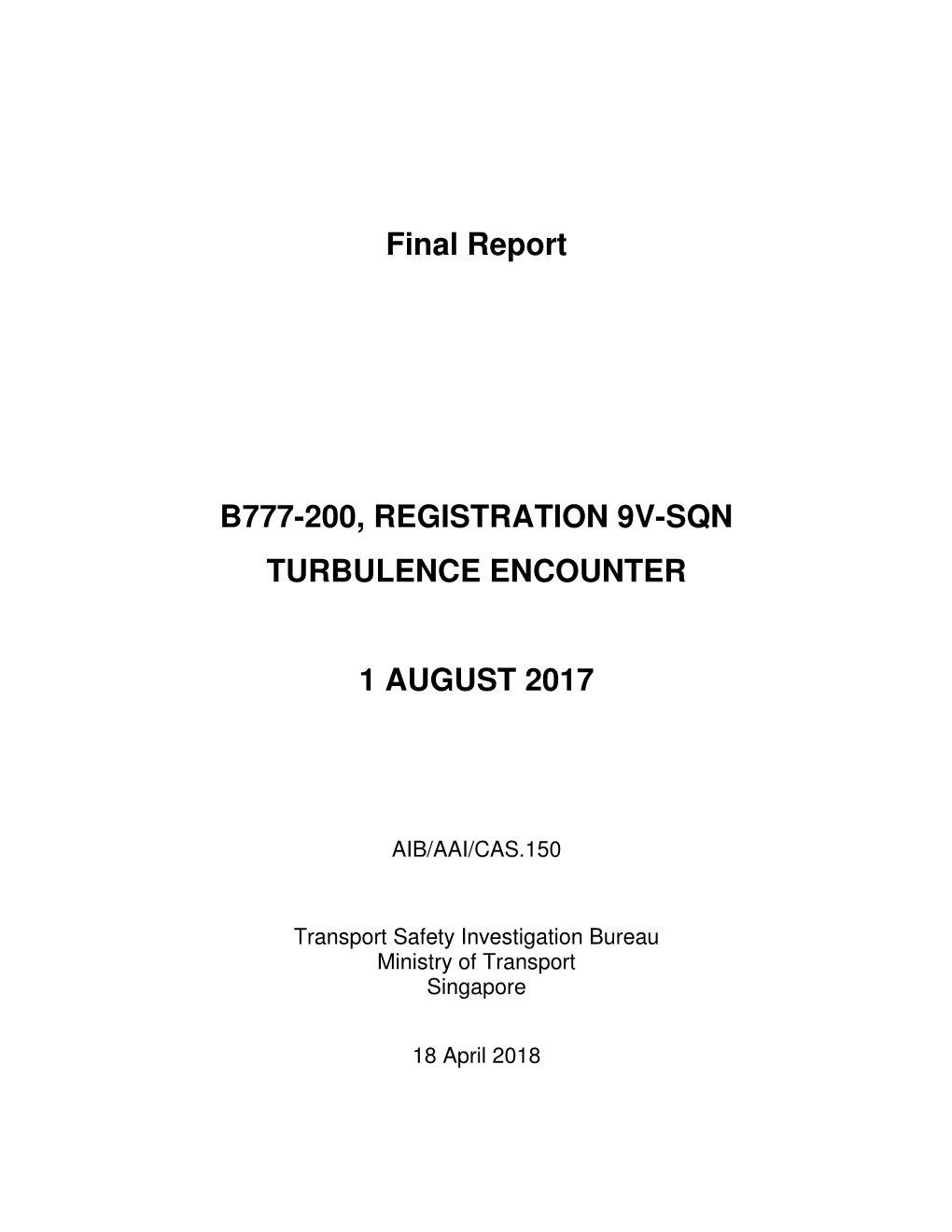 Final Report B777-200, REGISTRATION 9V-SQN