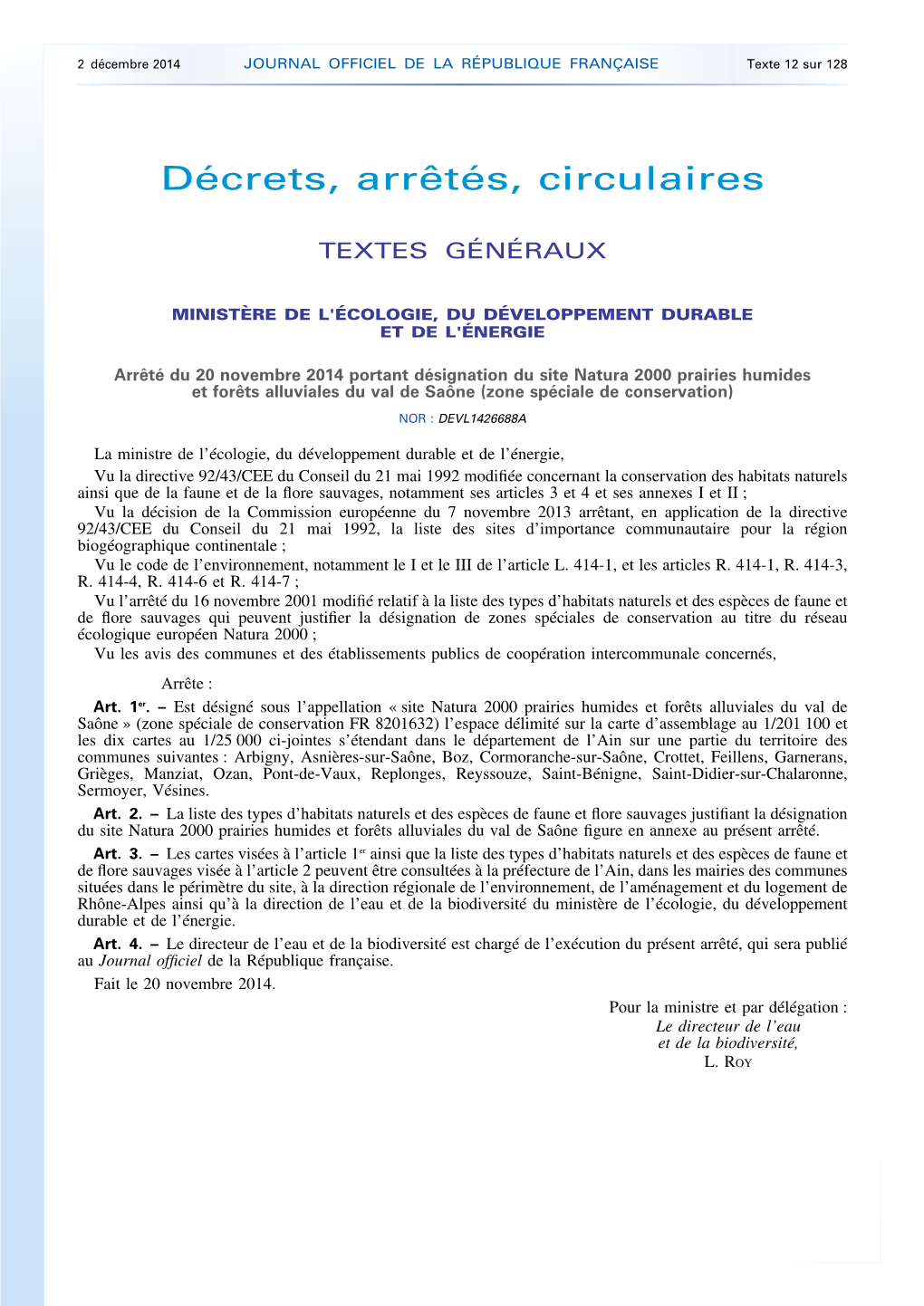 JOURNAL OFFICIEL DE LA RÉPUBLIQUE FRANÇAISE Texte 12 Sur 128