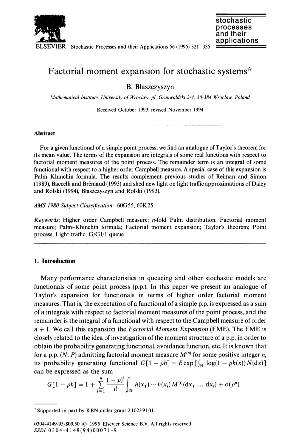 Factorial Moment Expansion for Stochastic Systems"