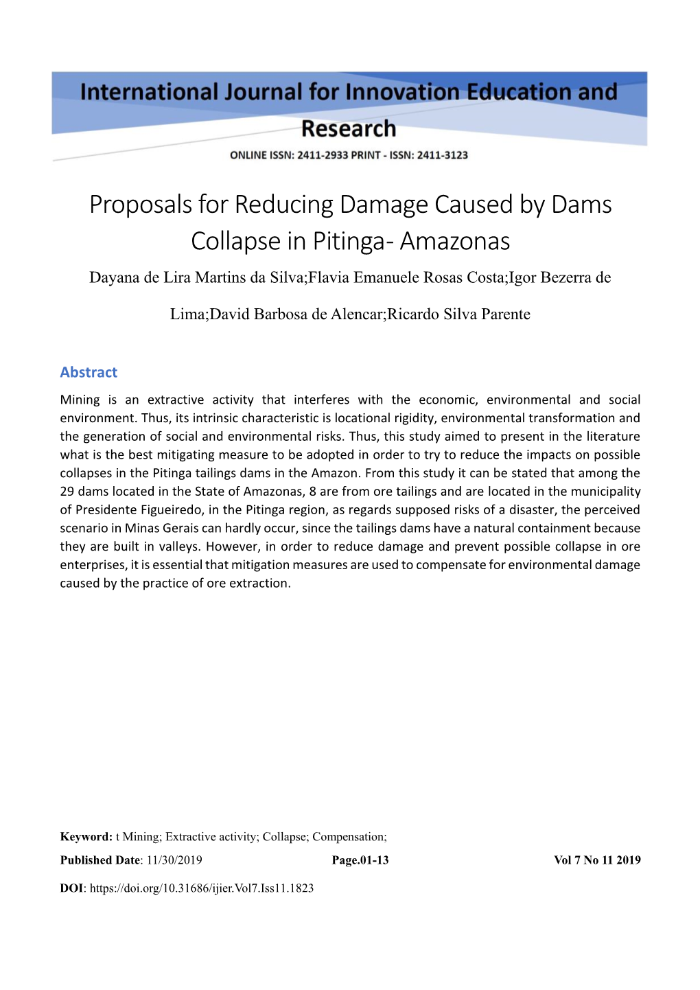 Proposals for Reducing Damage Caused by Dams Collapse in Pitinga