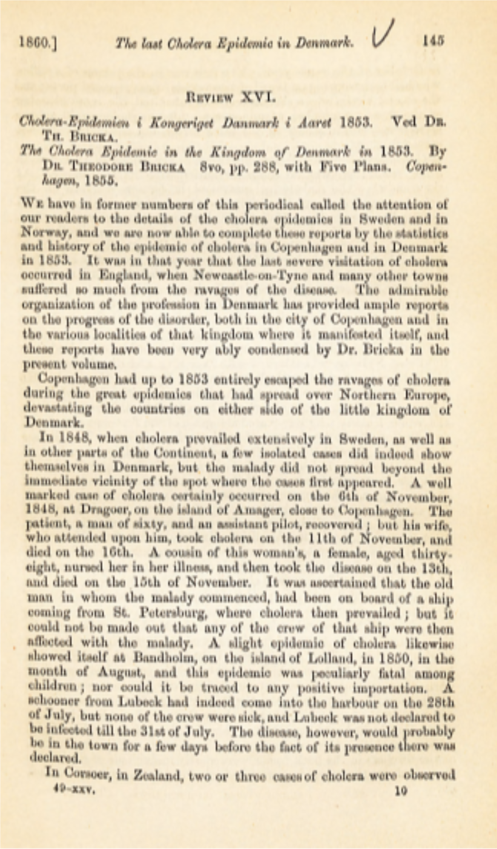 The Cholera Epidemic in the Kingdom of Denmark in 1853