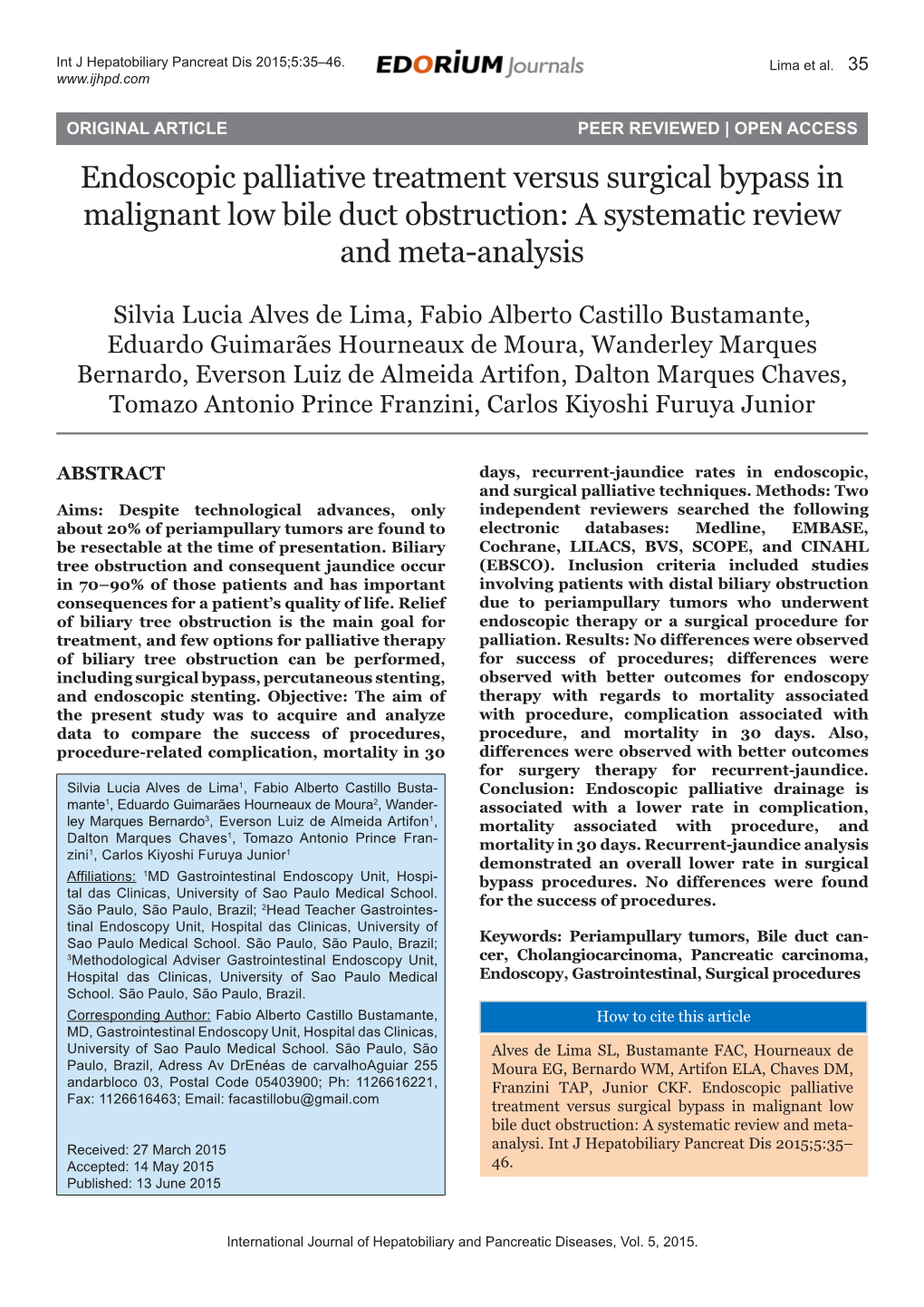 Endoscopic Palliative Treatment Versus Surgical Bypass in Malignant Low Bile Duct Obstruction: a Systematic Review and Meta-Analysis