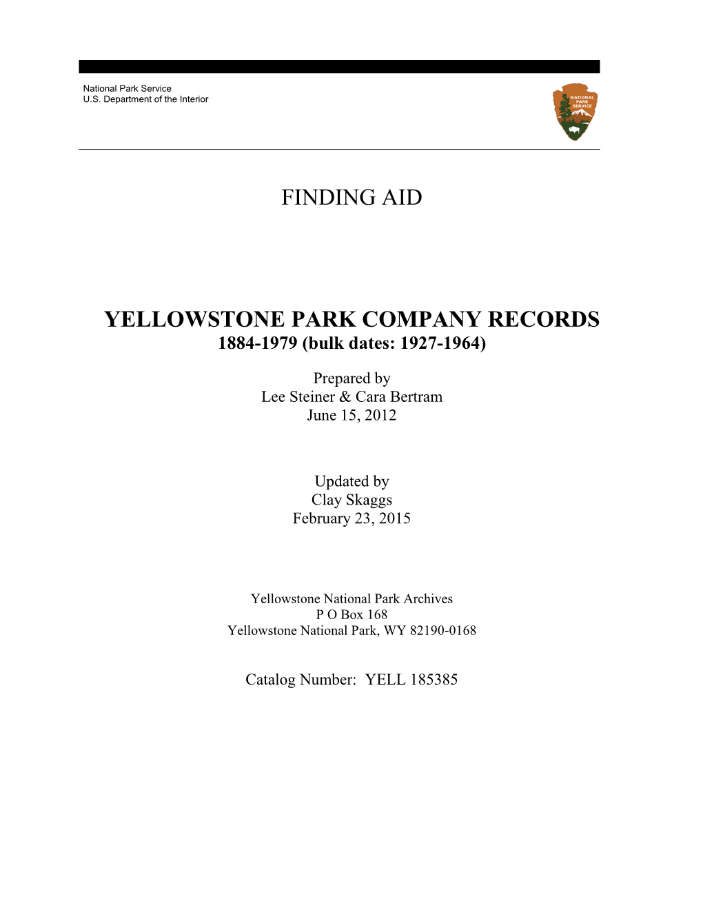 Finding Aid Yellowstone Park Company Records