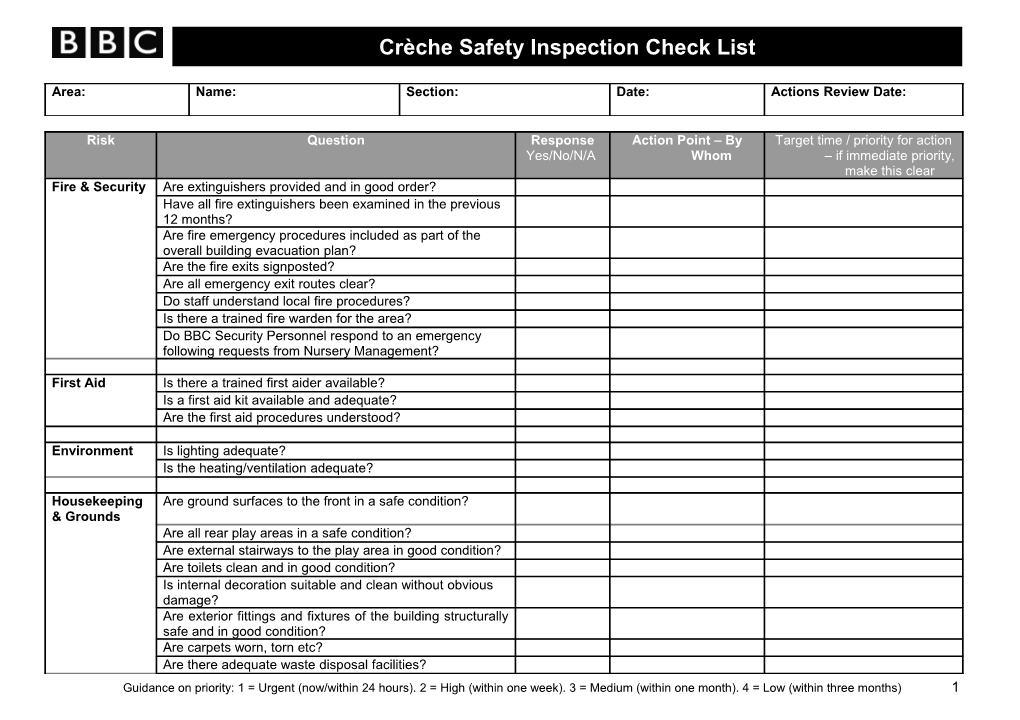 Safety - Crèche/Nursery Inspection Checklist