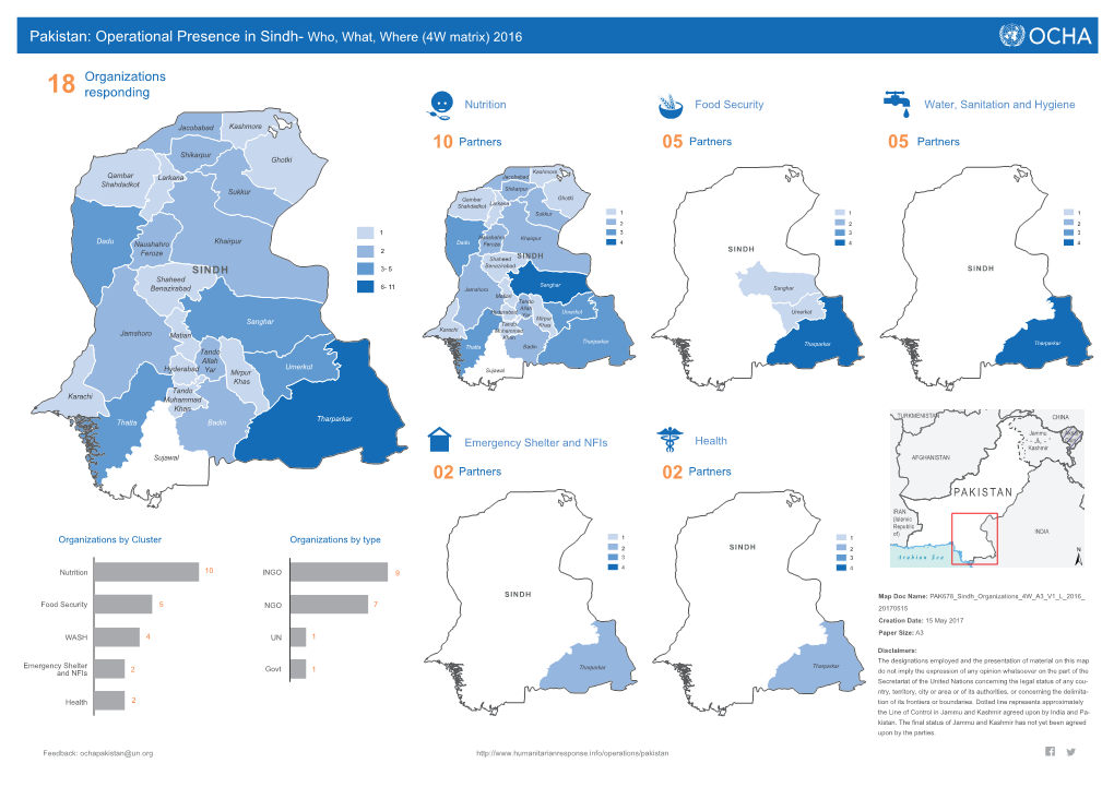 Pakistan: Operational Presence in Sindh- Who, What, Where (4W Matrix) 2016