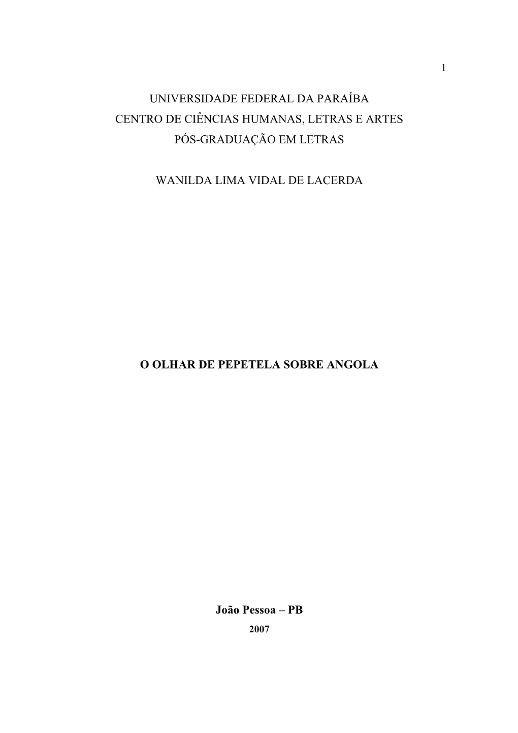 O Olhar De Pepetela Sobre Angola