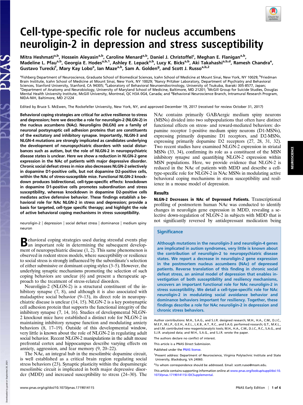 Cell-Type-Specific Role for Nucleus Accumbens Neuroligin-2 in Depression and Stress Susceptibility