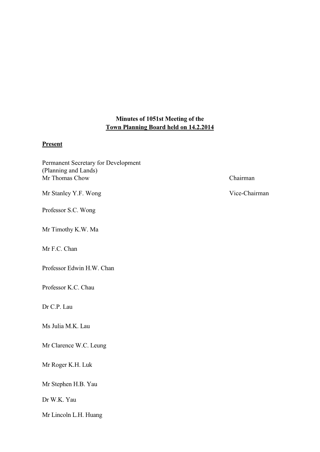 Minutes of 1051St Meeting of the Town Planning Board Held on 14.2.2014