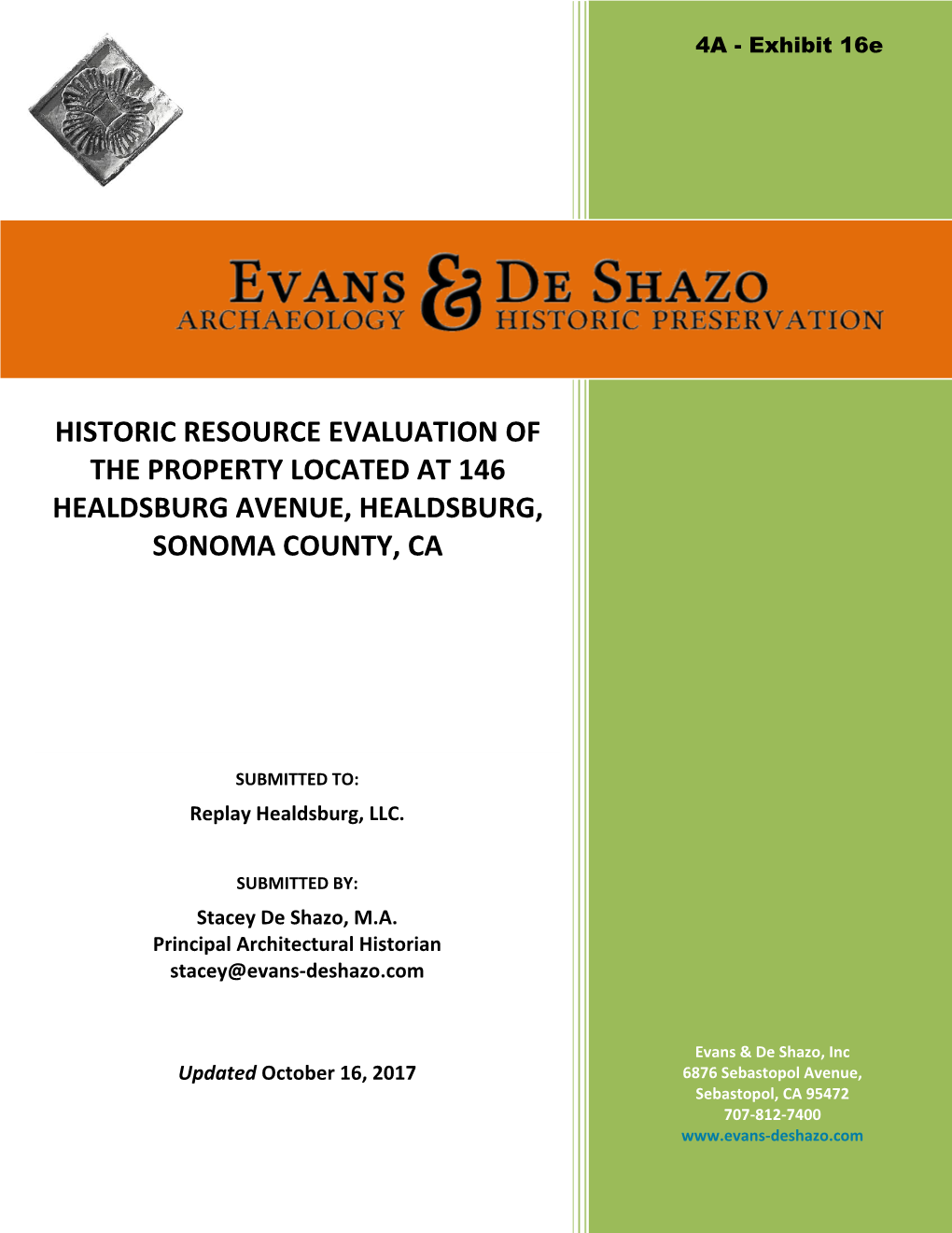 Historic Resource Evaluation of the Property Located at 146