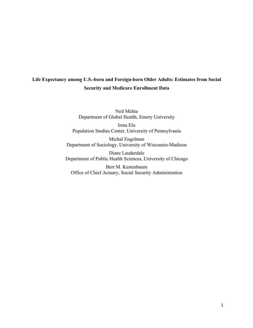 Life Expectancy Among US-Born and Foreign-Born Older Adults