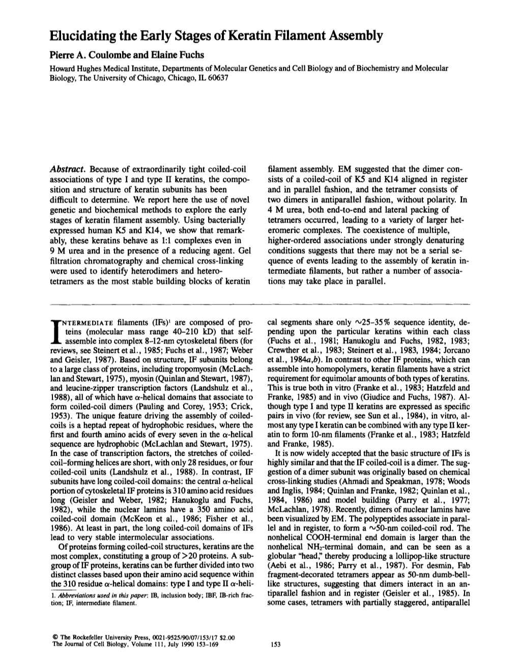 Elucidating the Early Stages of Keratin Filament Assembly Pierre A