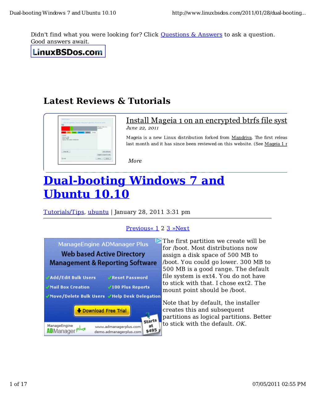 Dual-Booting Windows 7 and Ubuntu 10.10