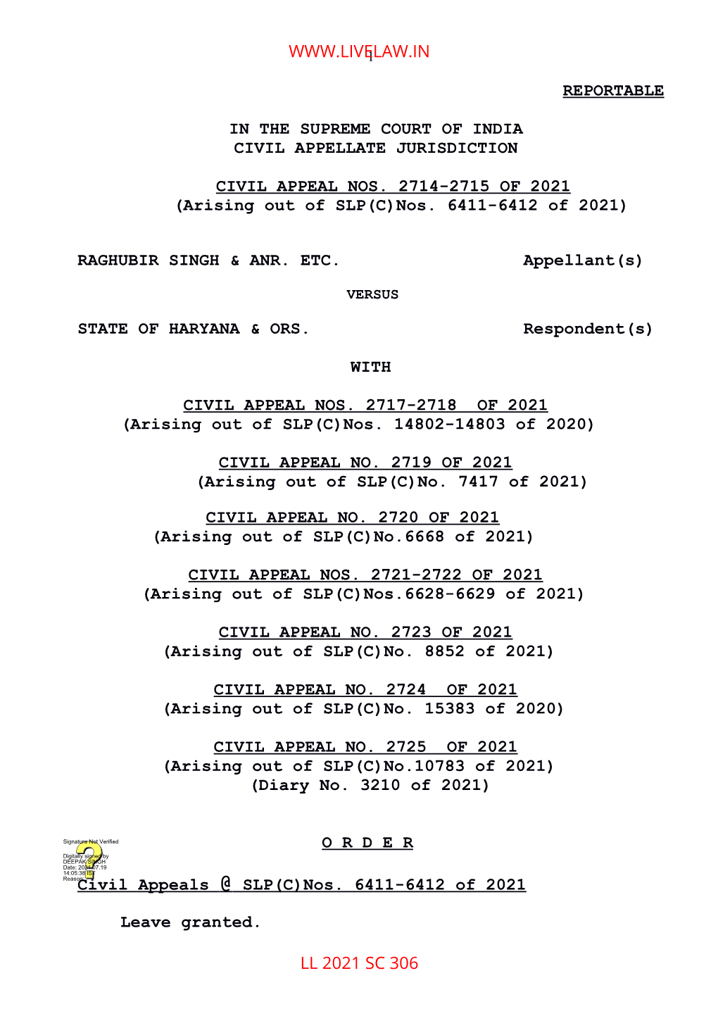 Reportable in the Supreme Court of India Civil