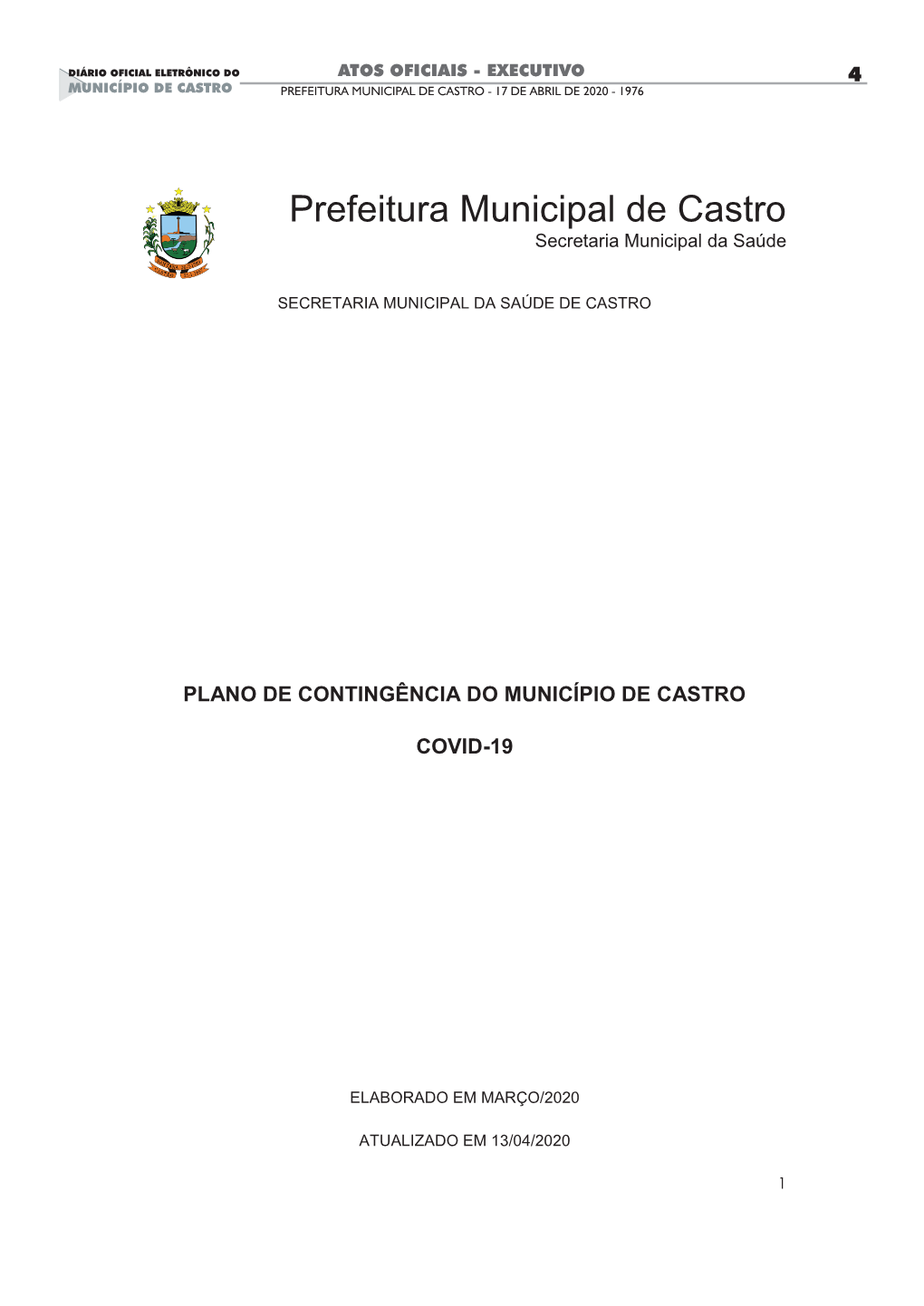 Prefeitura Municipal De Castro - 17 DE Abril DE 2020 - 1976