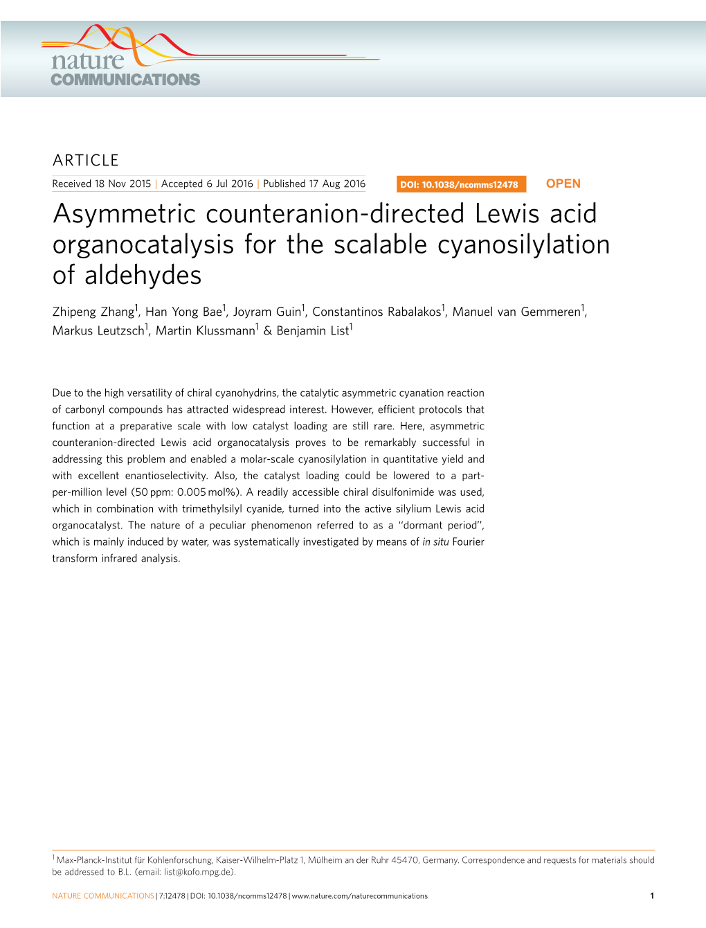 Asymmetric Counteranion-Directed Lewis Acid Organocatalysis for the Scalable Cyanosilylation of Aldehydes