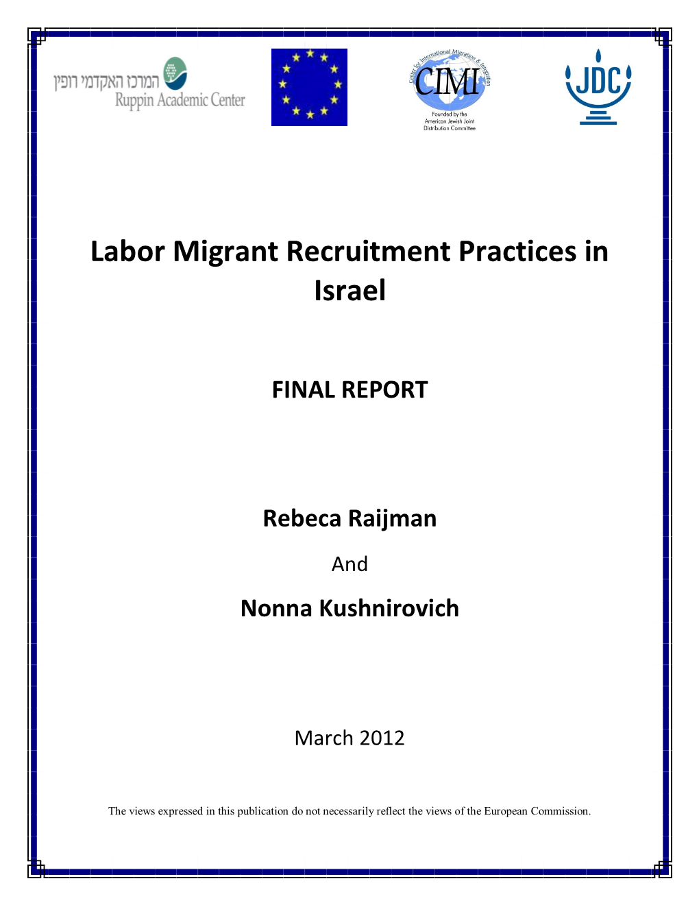 Labor Migrant Recruitment Practices in Israel