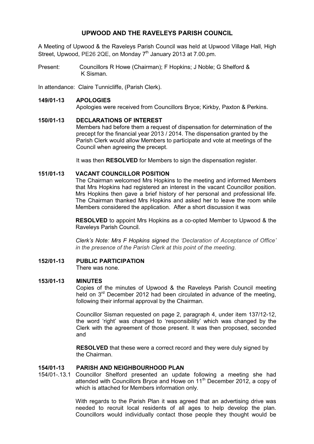 Upwood and the Raveleys Parish Council