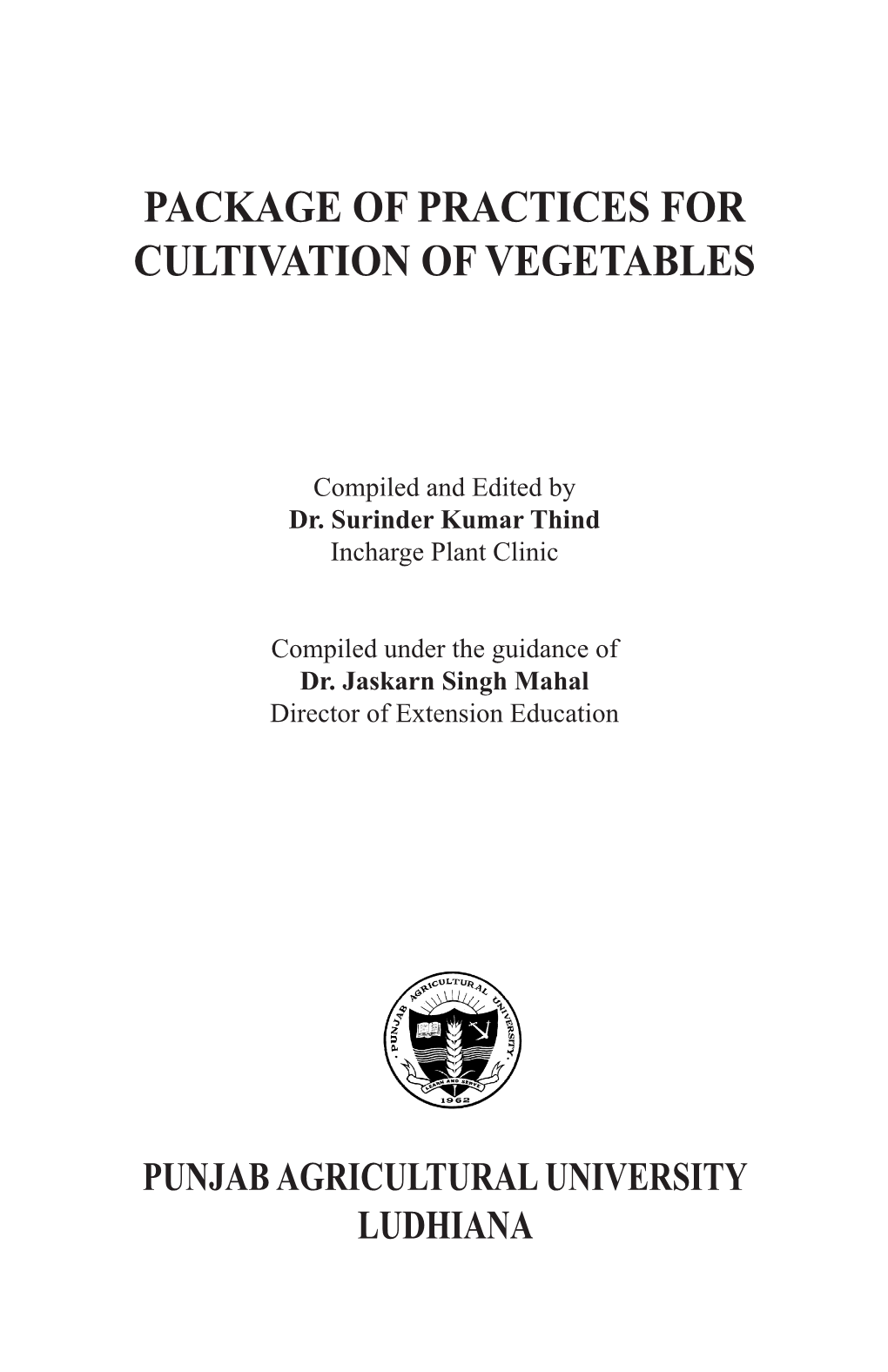 Package of Practices for Cultivation of Vegetables
